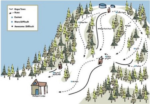 Mulligan’s Hollow Ski Bowl Ski Trail Map