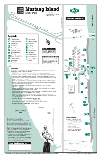 Mustang Island, Texas State Park Facility and Trail Map