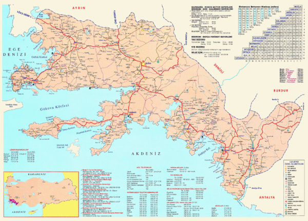 Muğla District Tourist Map