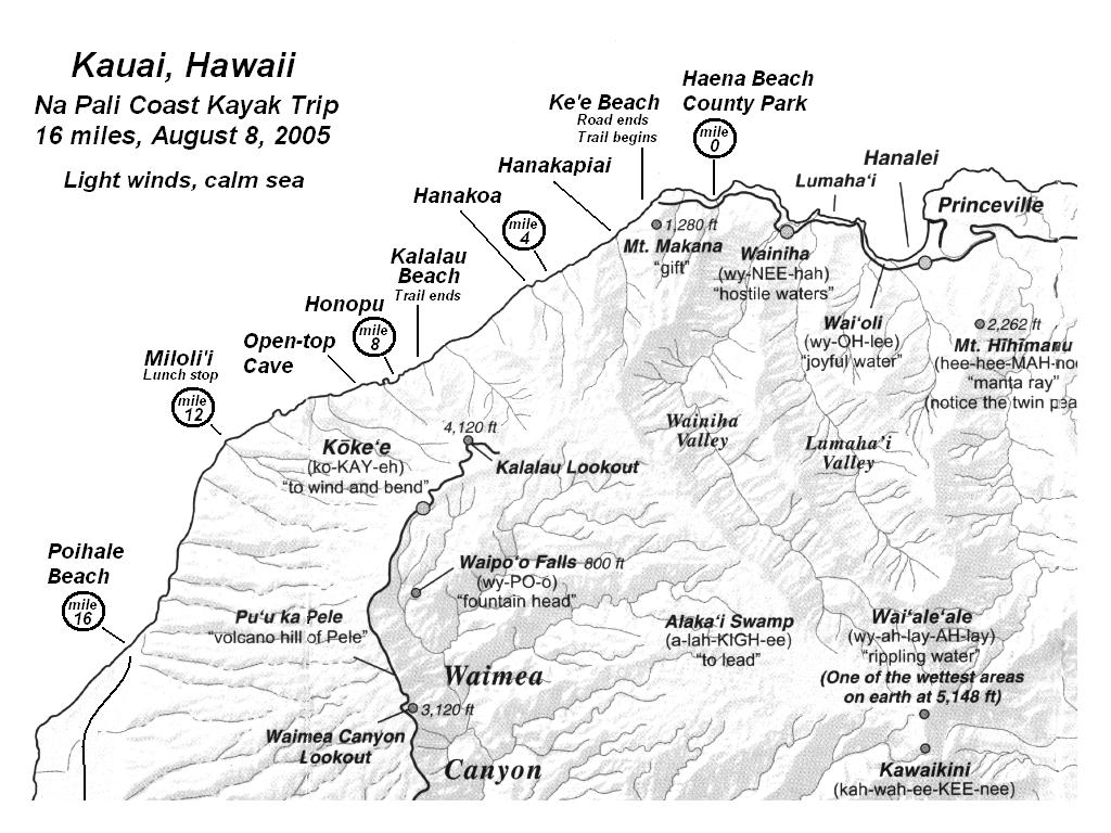 Na Pali Coast Kayak Map Na Pali Coast Kauai HI US • mappery