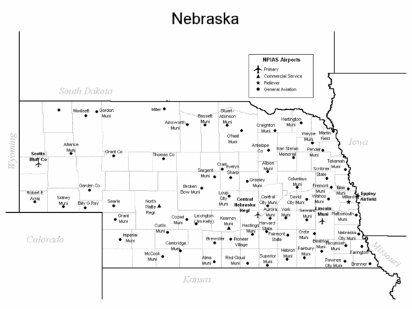 Nebraska Airports Map Nebraska Mappery