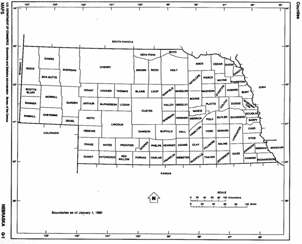 Nebraska Counties Map