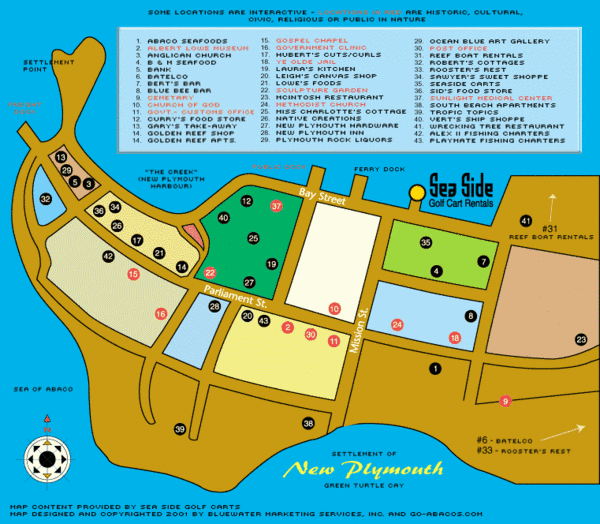 New Plymouth Village, Green Turtle cay Map