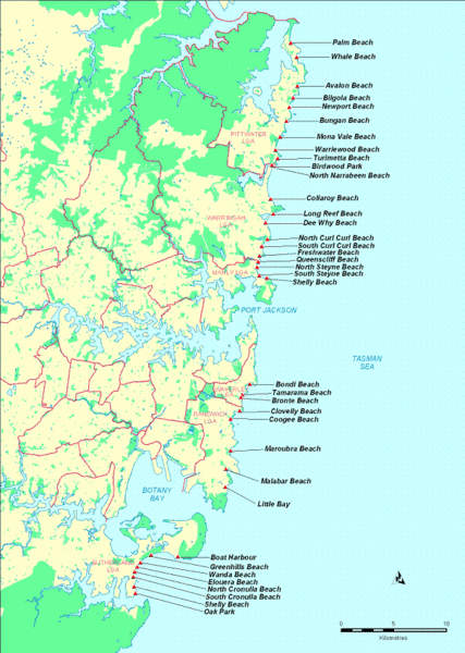 New South Wales, Australia Beach Tourist Map