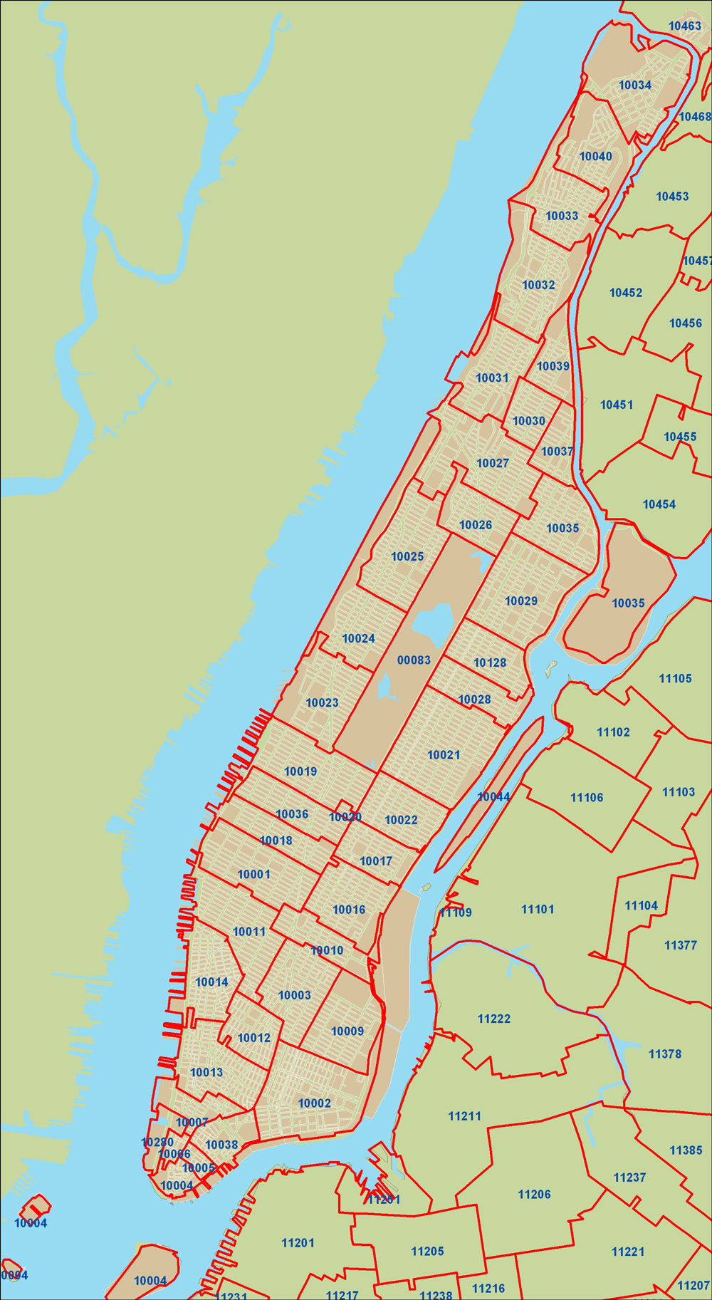 New York City Zipcode Map Manhattan New York • Mappery