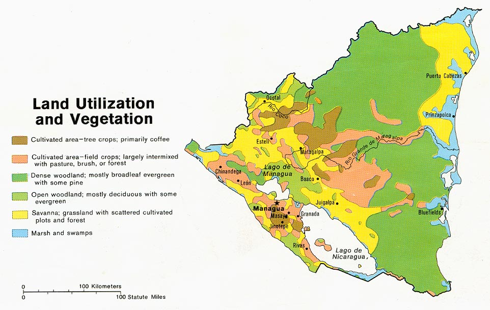 Nicaragua Land Utilization and Vegetation 1979 Map Nicaragua • mappery