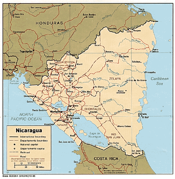 Nicaragua (Political) 1985 Map