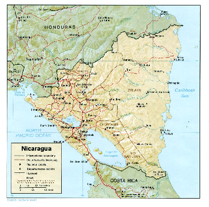 Nicaragua (Shaded Relief) 1985 Map