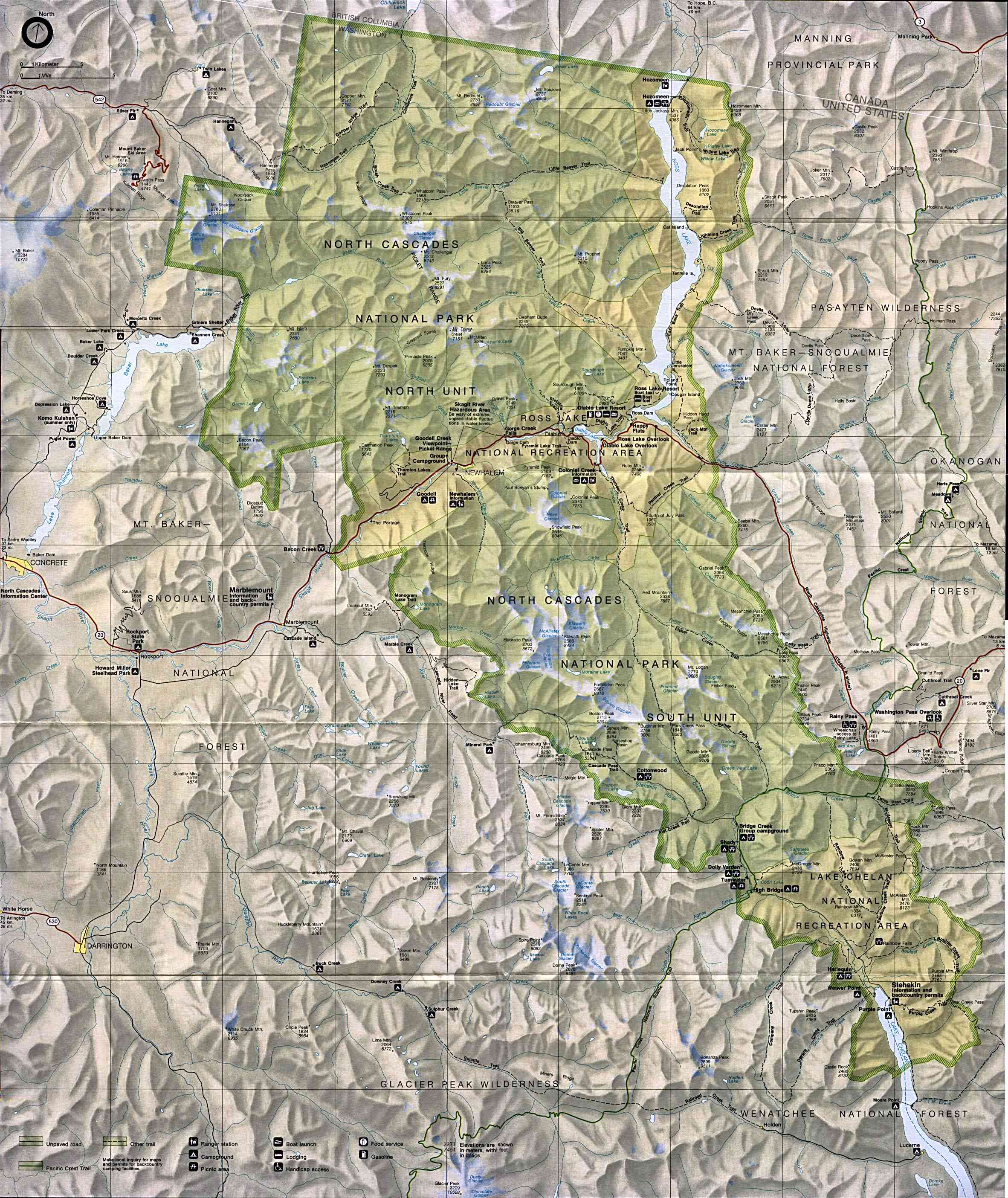 North Cascades National Park Physical Map 