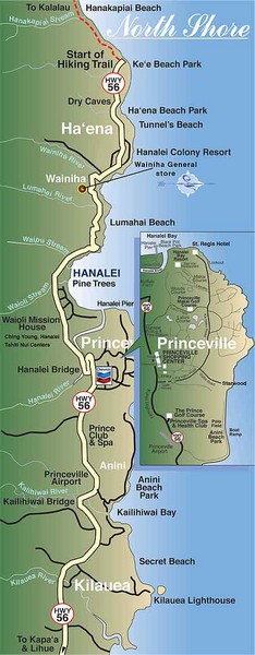 North Shore of Kauai Map