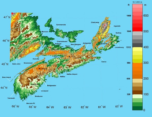 Nova Scotia Elevation Map