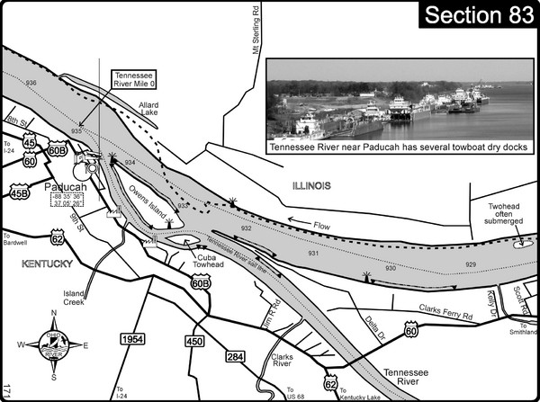 Ohio River & Tennessee River at Paducah, KY Map