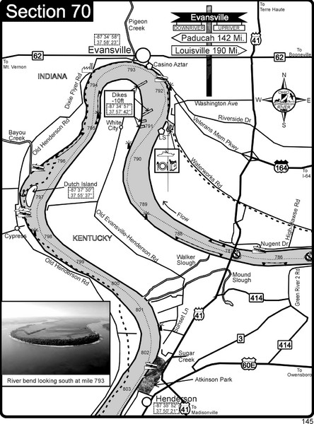 Ohio River at Evansville, IN and Henderson, KY Map