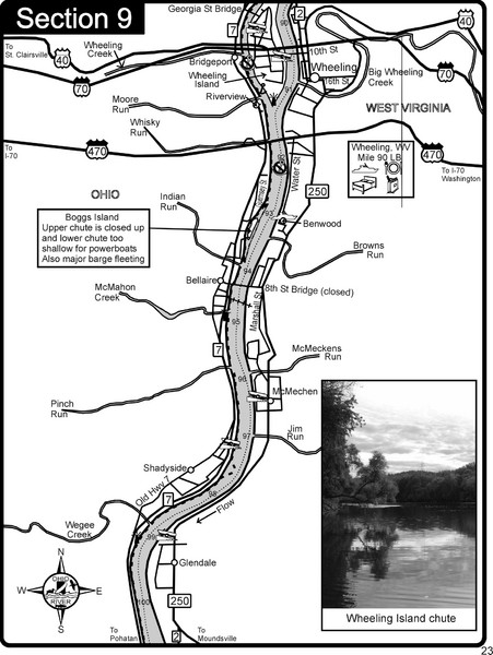 Ohio River at Wheeling, WV and 10 miles downriver Map