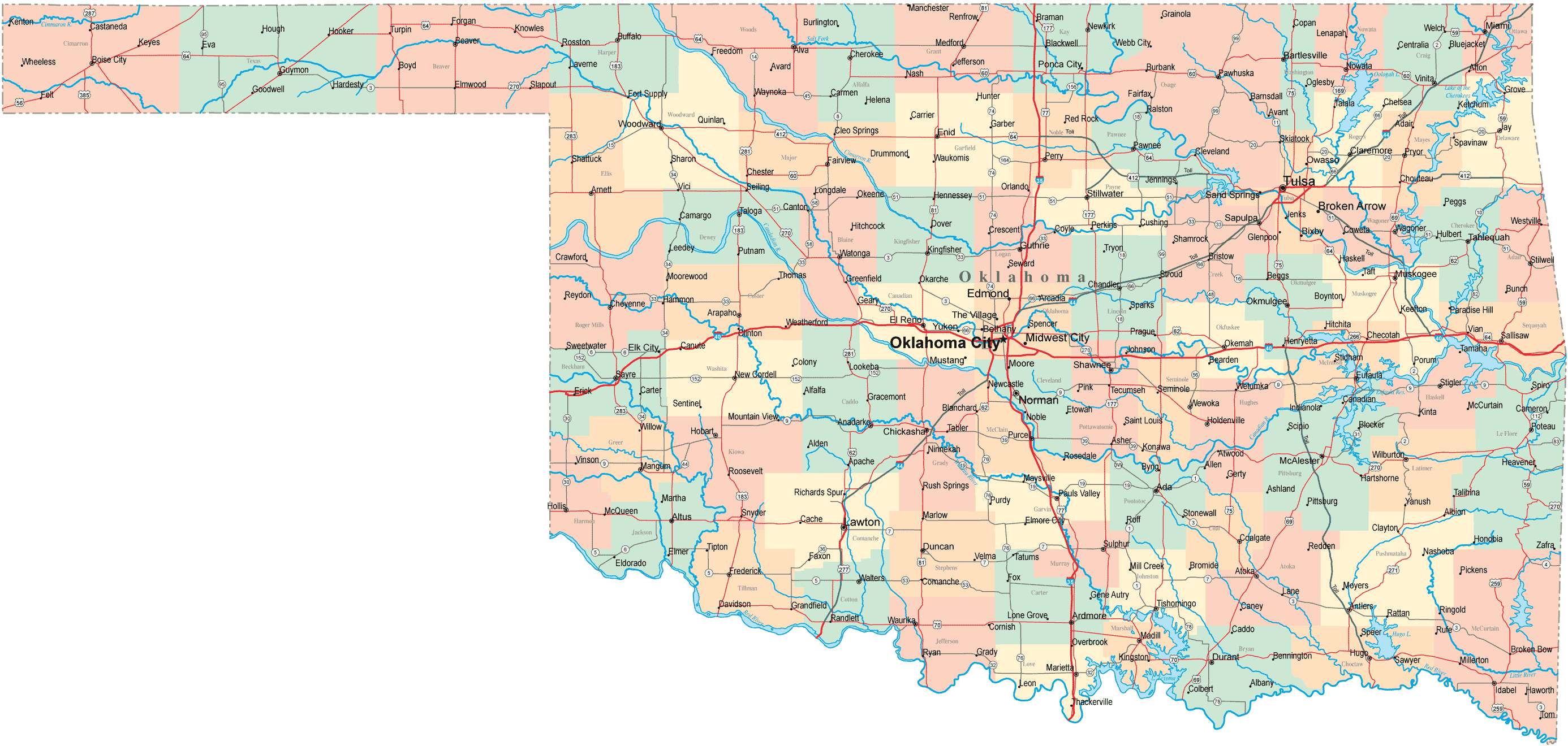 Oklahoma Road Map - Oklahoma • mappery