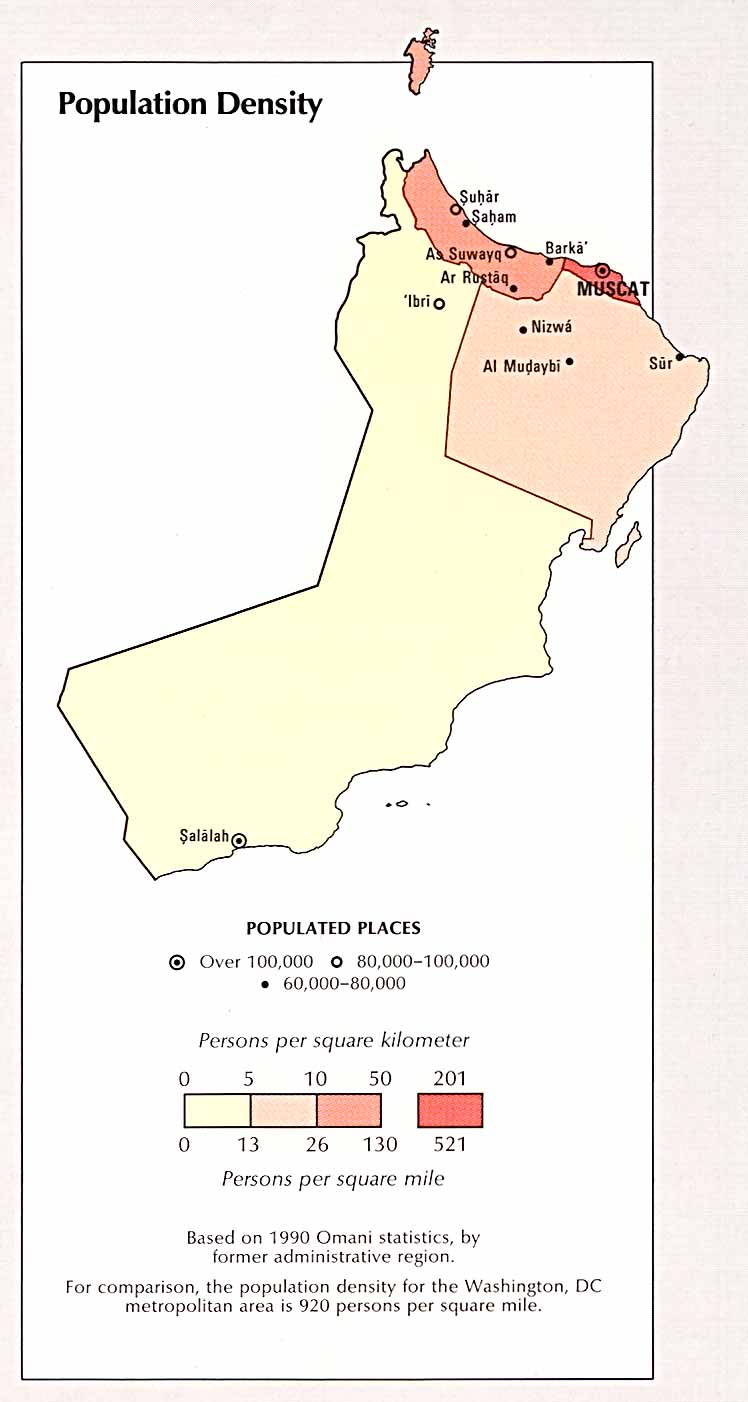 Oman Population Density Map Oman • mappery