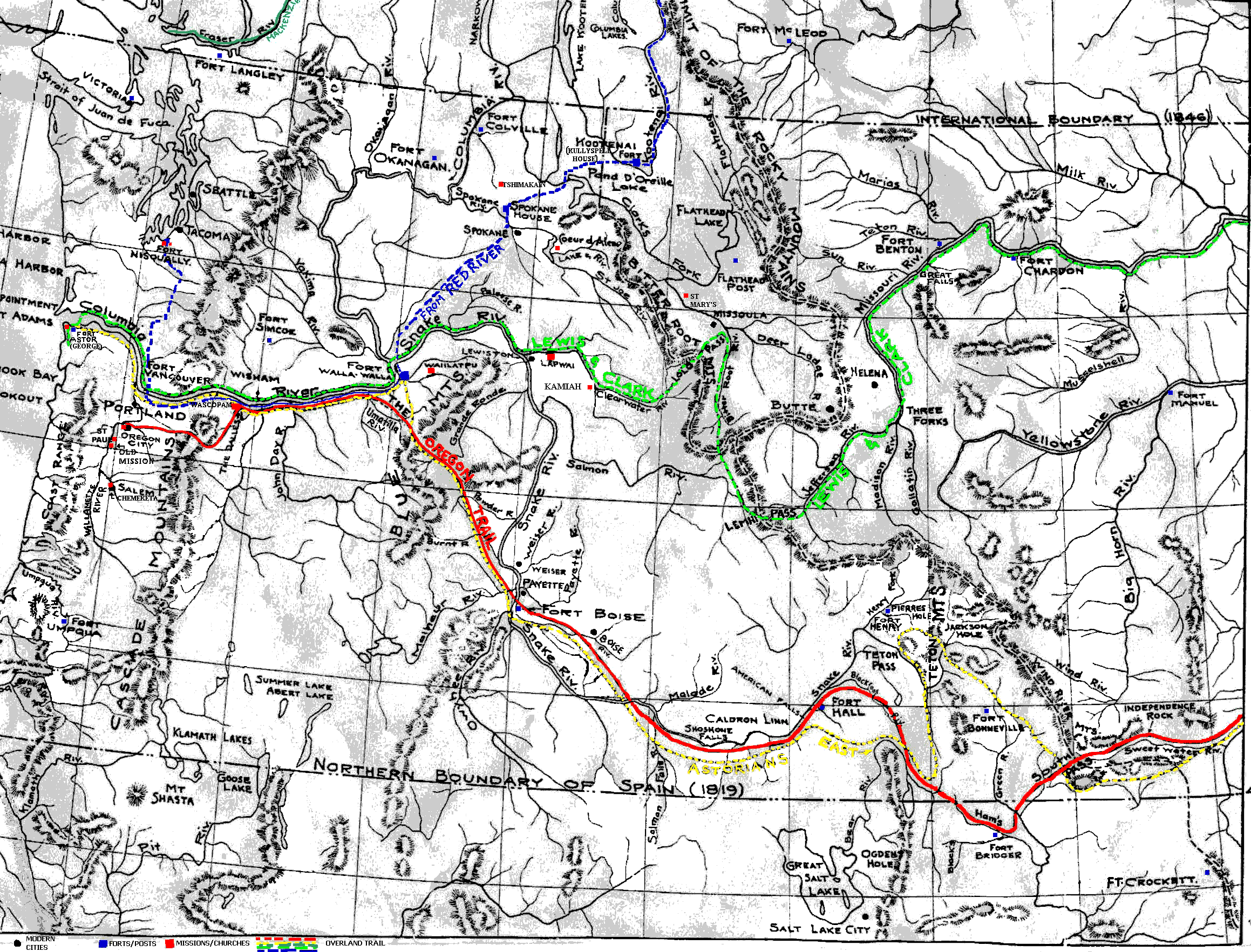 Map Of Oregon Trail With Major Landmarks