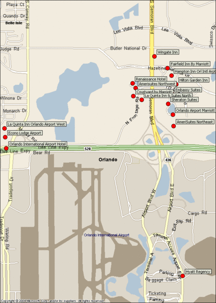 Orlando Airport Hotels Map