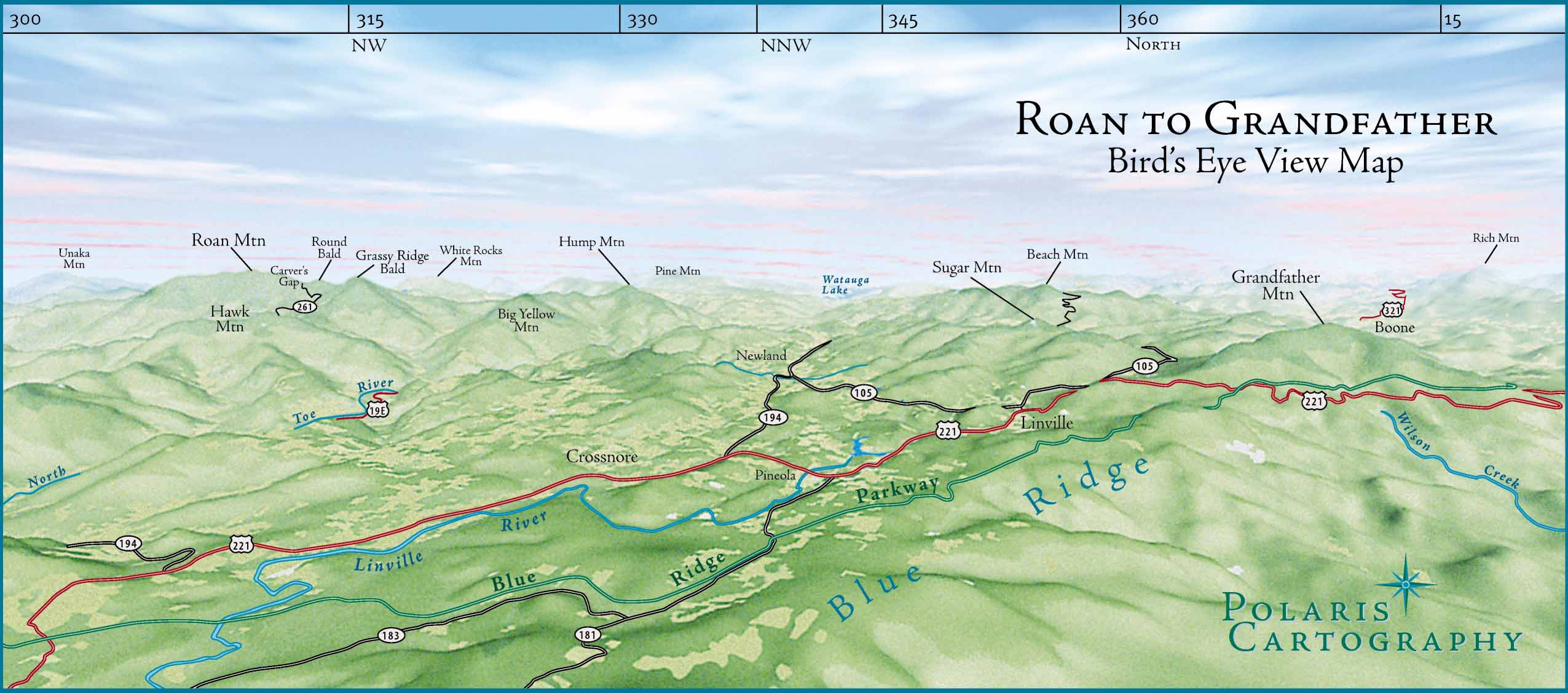Panoramic View of Roan to Grandfather Map crosnore north carolina