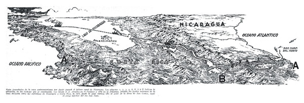 Panoramic view of Nicaragua Canal route Map