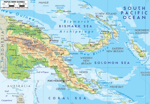 Papua New Guinea physical Map