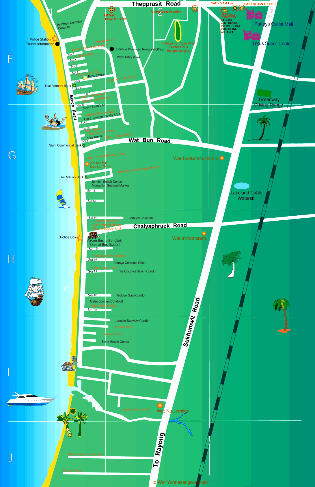 Pattaya Beach Tourist Map - Thailand • mappery