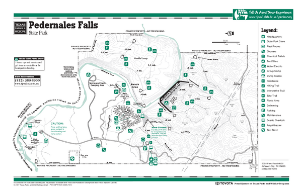 Pedernales Falls, Texas State Park Facility Map