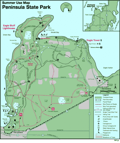 Potawatomi State Park Map Peninsula State Park Map - Peninsula State Park Wi Usa • Mappery