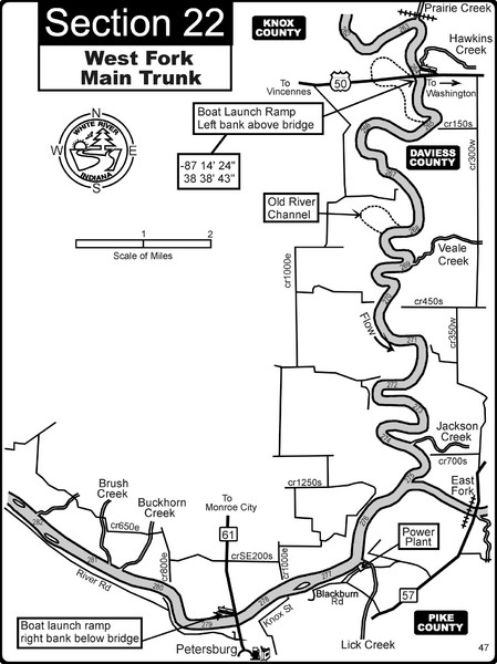 Petersburg, IN White River West Fork Map