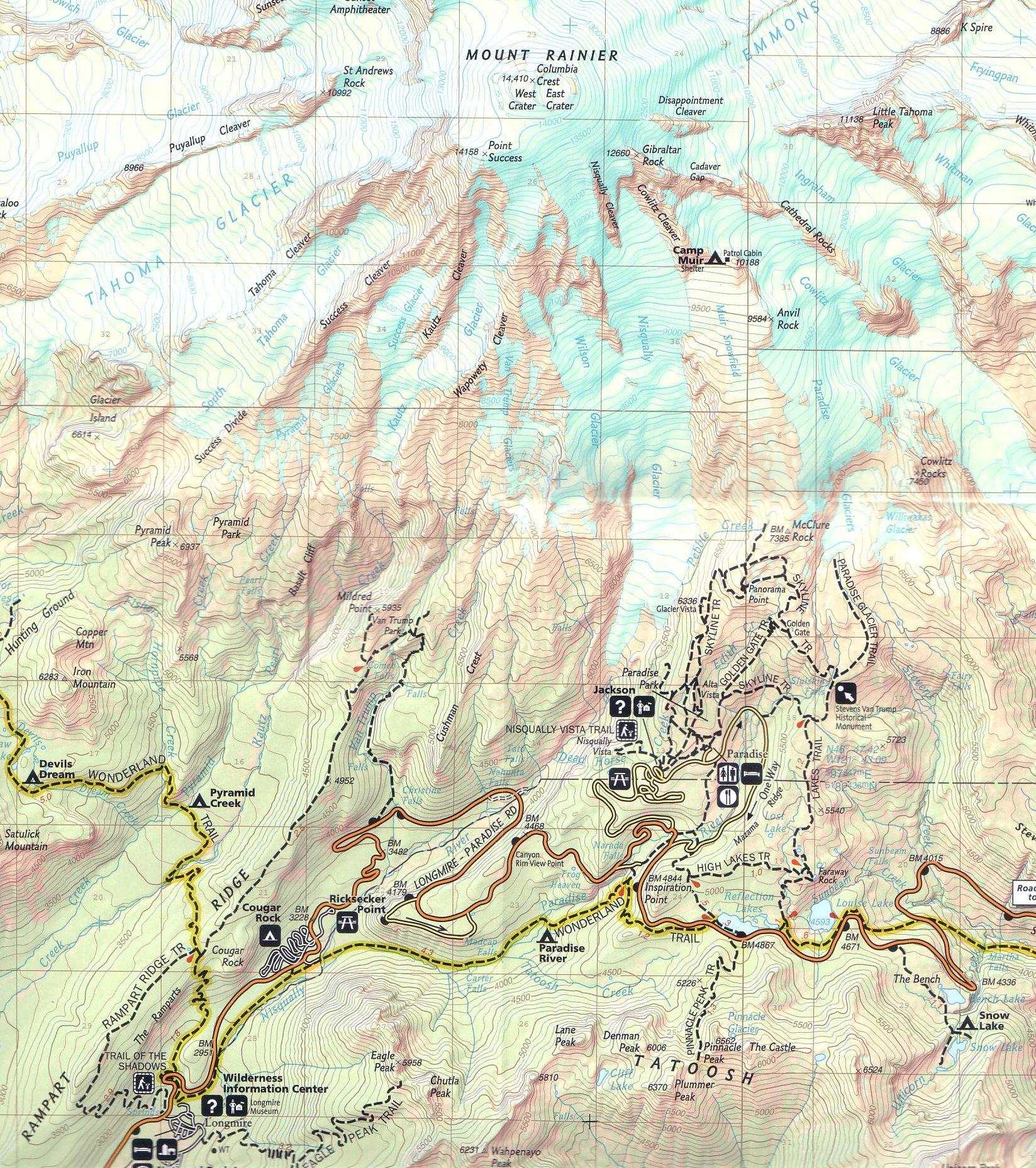 Pinnacle Saddle Trail Map Mount Rainier National Park WA Mappery