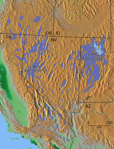 Pleisocene Lakes of western U.S. Map