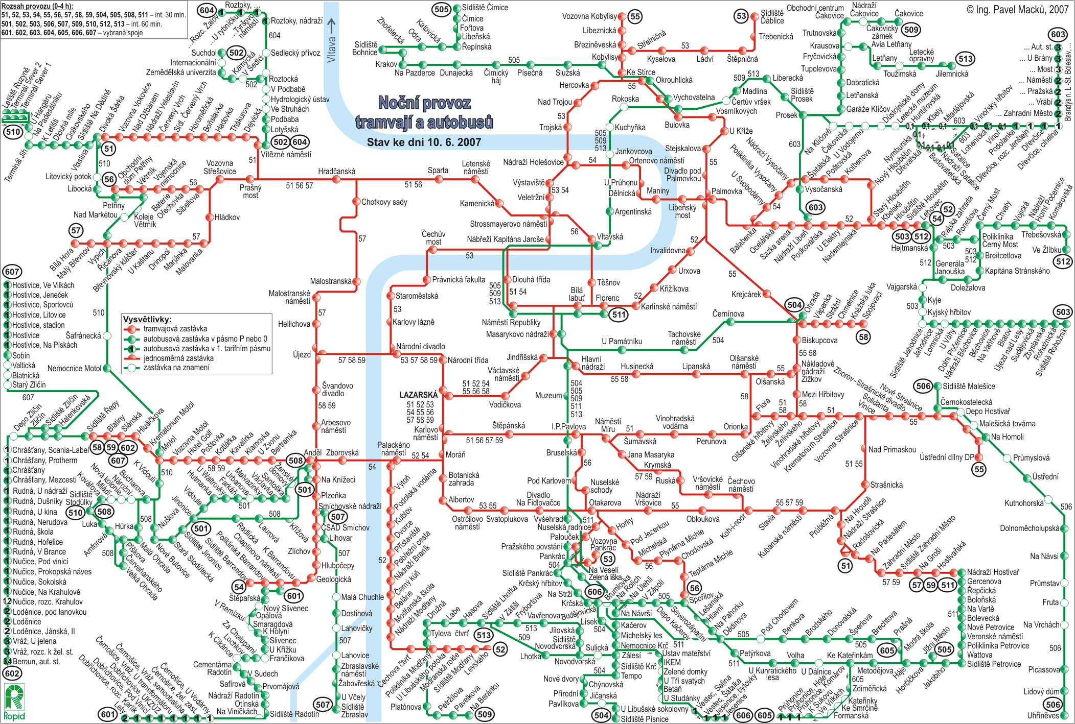 Prague Night Tram and Bus Lines Map Prague Czech Republic • mappery
