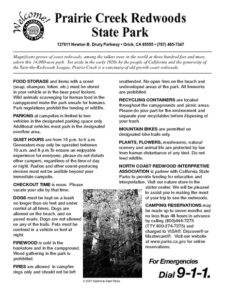 Prairie Creek Redwoods State Park Campground Map