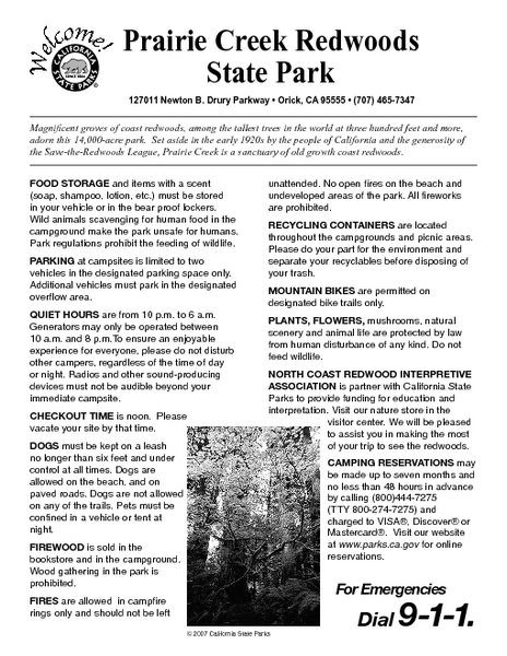 Prairie Creek Redwoods State Park Campground Map - 127011 Newton B ...