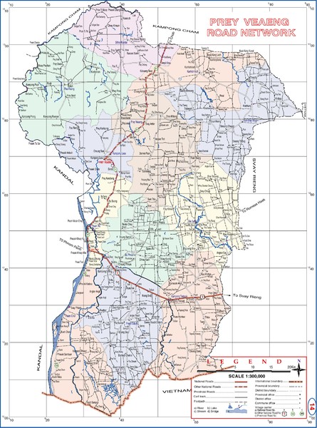 Prey Veaeng Province Cambodia Road Map