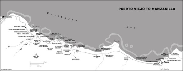Puerto Viejo to Manzanillo Map