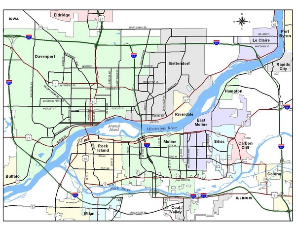 Quad City Region Map Davenport Iowa Mappery