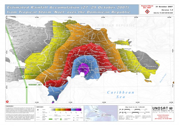 Rainfall Accumulation from Tropical Storm Noel over Dominican Republic Oct 27 -29 2007 Map