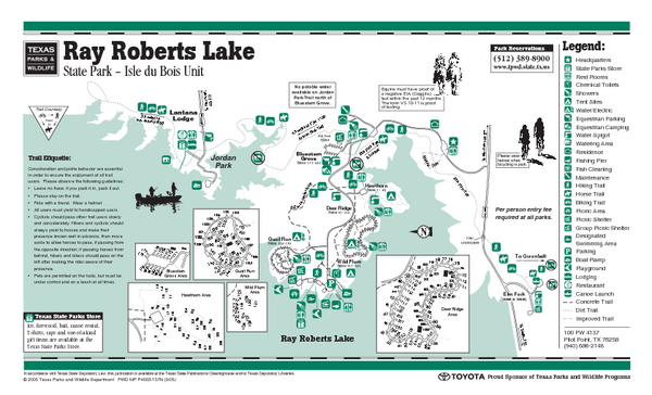 Ray Roberts Lake - Isle du Boise Park, Texas State Park Facility and Trail Map