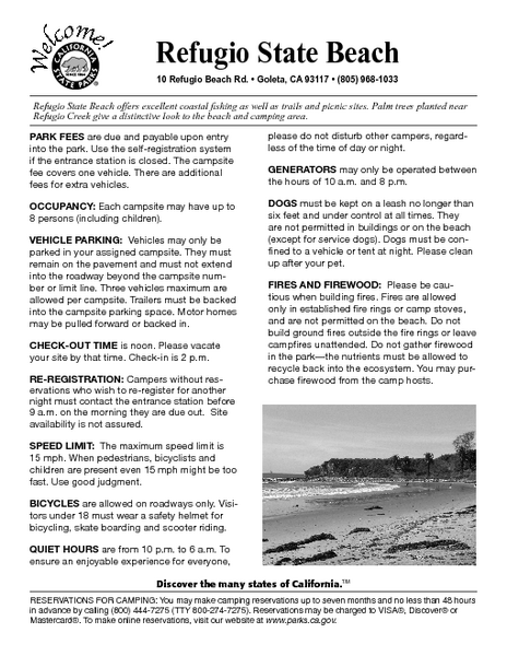 Refugio State Beach Campground Map