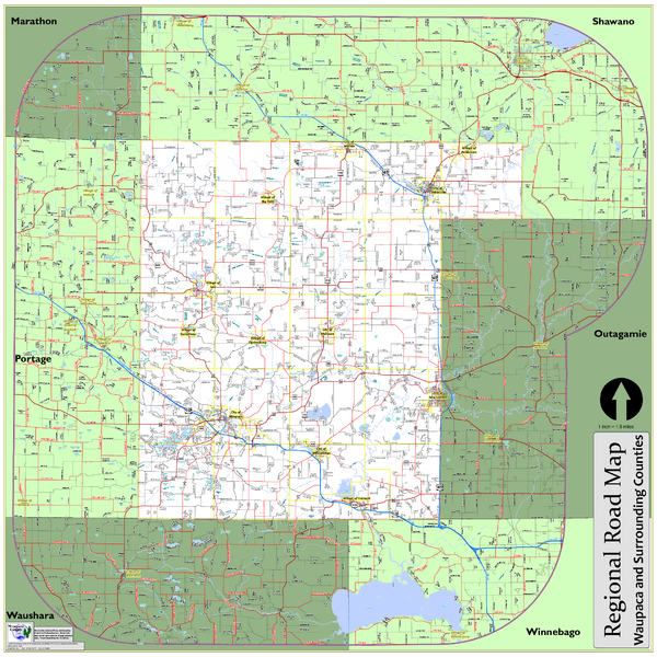 Regional Road Map of Waupaca County, Wisconsin