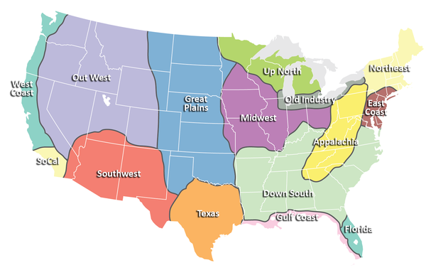 Regions Of United States Map United States Mappery