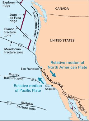 Relative Motion of Pacific and North American Tectonic Plates Map