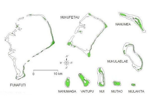 Relative size of Tuvalu Islands and atolls Map