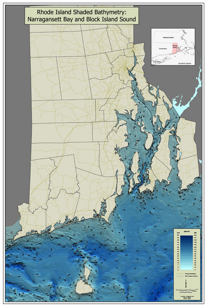 Rhode Island Shaded Bathymetry Map