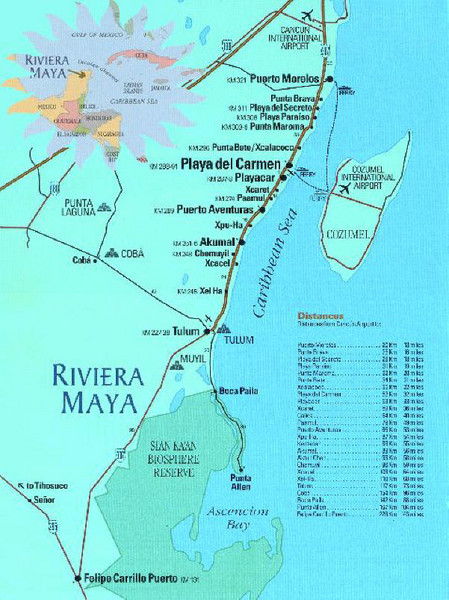 Riviera Maya, Mexico Tourist Beach Map