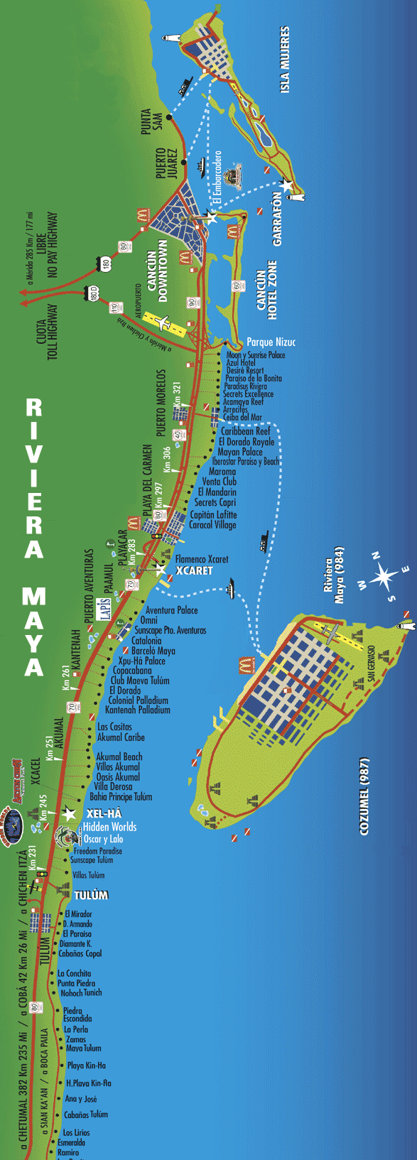 Riviera Maya Mexico Tourist Beach Map - Riviera Maya Mexico • mappery