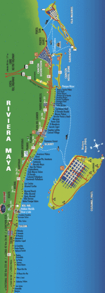 Map Of Riviera Maya Riviera Maya Mexico Tourist Beach Map - Riviera Maya Mexico • Mappery