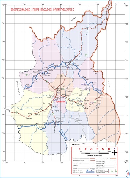 Rotanak Kiri Province Cambodia Road Map