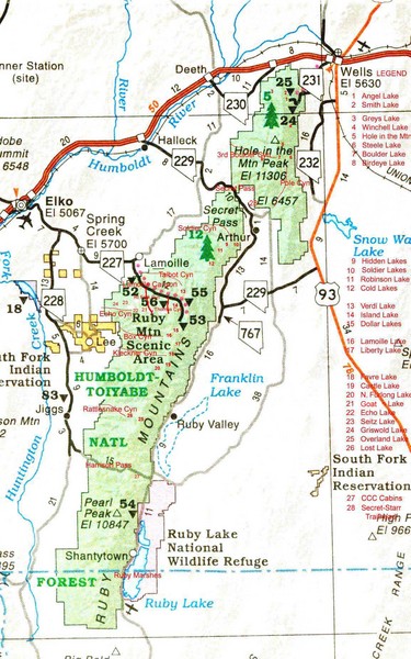 Ruby Mountains Area Map